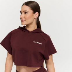 Bluza damska fitness z kapturem Cropped Relay Fig. Fioletowe bluzy damskie GYMBEAM, xl, bez wzorów, z bawełny, z kapturem, na fitness i siłownię. Za 128.90 zł.