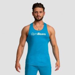 Koszulka męska fitness bez rękawów akwamarynowa Limitless. Niebieskie koszulki sportowe męskie GYMBEAM, na lato, m, bez wzorów, z bawełny, bez kołnierzyka, bez ramiączek, do biegania. Za 68.90 zł.
