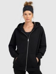 4F Bluza dresowa rozpinana z kapturem damska - czarna L. Czarne bluzy damskie 4f, l, bez wzorów, z dresówki, biznesowe, bez kołnierzyka, bez ramiączek, z kapturem. Za 169.99 zł.