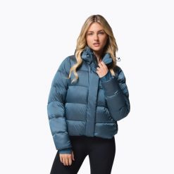 Kurtka puchowa damska Columbia Amaze Puff Hooded. Niebieskie kurtki damskie Columbia, bez wzorów, z puchu, bez kaptura, trekkingowe. Za 779.99 zł.