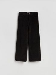 Sztruksowe spodnie - ciemnobrązowy. Brązowe spodnie materiałowe damskie Reserved, l, bez wzorów, z bawełny. Za 129.99 zł.