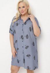 Granatowa Koszulowa Sukienka z Guzikami i Regulowanymi Rękawami Xatella. Niebieskie sukienki damskie Born2be, plus size, bez wzorów, bez kołnierzyka, plus size, bez ramiączek, midi, dopasowane. Za 59.99 zł.