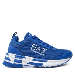 Sneakersy EA7 Emporio Armani. Niebieskie trampki i tenisówki chłopięce EA7 Emporio Armani, bez wzorów, bez zapięcia. Za 359.99 zł.