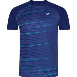 Koszulka do tenisa męska Victor T-33100 B z krótkim rękawem. Niebieskie buty sportowe męskie Victor, m, bez wzorów, bez kołnierzyka, bez ramiączek, tenisowe. Za 139.99 zł.