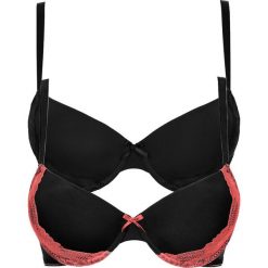 Biustonosz usztywniany (2 szt.) bonprix czarno-koralowy + czarny. Czarne biustonosze bonprix. Za 75.98 zł.