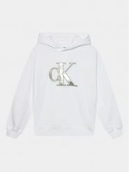 Calvin Klein Jeans Bluza Metallic Monogram IG0IG02298 Biały Regular Fit. Białe bluzy dla dziewczynek Calvin Klein Jeans, bez wzorów, z bawełny, bez ramiączek, bez kaptura. Za 219.99 zł.