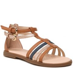 Sandały Geox. Brązowe sandały dziewczęce Geox, bez zapięcia. Za 169.99 zł.