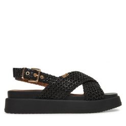 Sandały Tamaris. Czarne sandały damskie Tamaris, bez wzorów, bez obcasa, na płaskiej podeszwie, bez zapięcia. Za 329.99 zł.