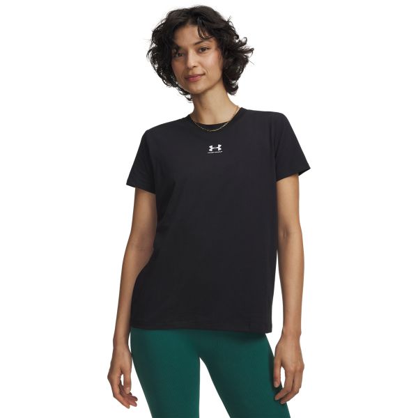 Under Armour UA RIVAL CORE SS Koszulka damska. Czarne t-shirty damskie Under Armour, s, bez wzorów, z bawełny, klasyczne, bez kołnierzyka. W wyprzedaży za 90.99 zł.
