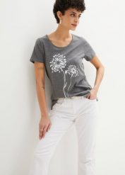 T-shirt. Szare t-shirty damskie bonprix, bez wzorów, bez kołnierzyka. Za 42.99 zł.