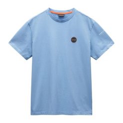 Koszulka męska Napapijri S-Badge. Niebieskie koszulki sportowe męskie Napapijri, m, bez wzorów, bez kołnierzyka, bez ramiączek, trekkingowe. Za 109.99 zł.