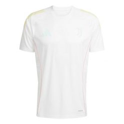 Koszulka treningowa Juventus Turyn 2025/26. Białe koszulki sportowe męskie Adidas, bez wzorów, bez kołnierzyka, bez ramiączek, do piłki nożnej. W wyprzedaży za 205.50 zł.