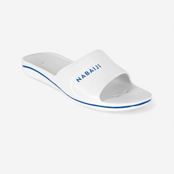 Klapki basenowe męskie Nabaiji 100 Plus. Białe klapki męskie Decathlon, z materiału. Za 49.99 zł.