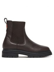 Tommy Hilfiger Sztyblety FW0FW08771 Brązowy. Brązowe botki damskie Tommy Hilfiger, ze skóry, bez obcasa, na płaskiej podeszwie, bez zapięcia. Za 559.99 zł.