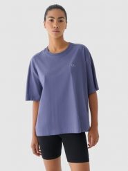 4F T-shirt oversize damski 4F x Anna Lewandowska - granatowy S. Niebieskie koszulki sportowe damskie 4f, s, bez wzorów, z bawełny, klasyczne, bez kołnierzyka. W wyprzedaży za 49.99 zł.