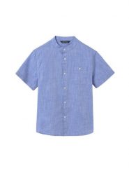 Mayoral Koszula 6137 Niebieski Regular Fit. Niebieskie koszule dla chłopców Mayoral, bez wzorów, z bawełny, bez kołnierzyka, bez ramiączek. Za 79.99 zł.