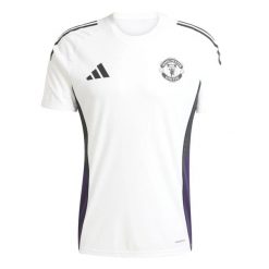 Koszulka treningowa Manchester United 2025/26. Białe koszulki sportowe męskie Adidas, s, bez wzorów, z materiału, bez kołnierzyka, bez ramiączek, do piłki nożnej. Za 218.22 zł.