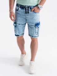 Krótkie spodenki męskie jeansowe - jasny jeans V1 - Rozmiar: S. Szorty męskie Ombre Clothing, m, bez wzorów, z bawełny. W wyprzedaży za 59.99 zł.
