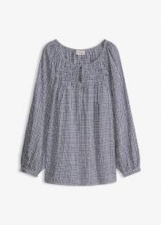 Bluzka w kratę z kory. Białe bluzki damskie bonprix, bez wzorów, bez kołnierzyka, bez ramiączek. Za 127.99 zł.