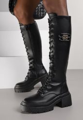 Czarne Kozaki Vicesu w Stylu Grunge ze Sznurowaną Cholewką i Platformą Laurotte. Czarne kozaki damskie Renee, z jeansu, bez obcasa, na platformie. Za 169.99 zł.