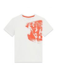 Guess T-Shirt L6GI20 K8HM4 Biały Regular Fit. Białe t-shirty dla chłopców Guess, z aplikacjami, z bawełny, bez ramiączek. Za 84.99 zł.