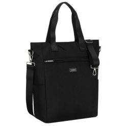 Czarna, pojemna shopperka damska na uchwytach i doczepianym pasku Peterson PTN CTY-17. Czarne torebki do ręki damskie Peterson, bez wzorów, bez dodatków. Za 77.99 zł.