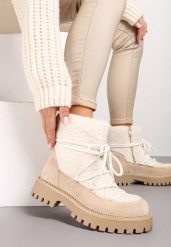 Beżowe Futerkowe Śniegowce na Tłoczonej Podeszwie Ozdobionej Cyrkoniami Rialuna. Brązowe śniegowce i trapery damskie Renee, z jeansu. Za 119.99 zł.