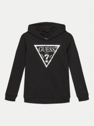 Guess Bluza J83Q14 KAUG0 Czarny Regular Fit. Czarne bluzy dla dziewczynek Guess, z aplikacjami, z bawełny, bez ramiączek, bez kaptura. Za 129.99 zł.