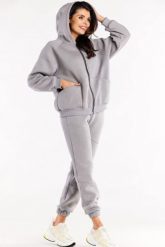 Luźna bluza z kapturem rozpinana z kieszeniami szara. Szare bluzy damskie Infinite You, l, bez wzorów, z kapturem. Za 259.00 zł.