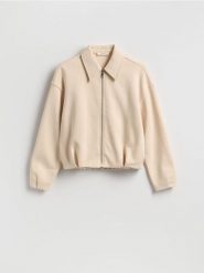 Rozpinana bluza - beżowy. Brązowe bluzy damskie Reserved, l, bez wzorów, z bawełny, bez kaptura. Za 119.99 zł.