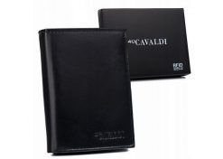 Portfel skórzany 4U Cavaldi 0800-P-BS-RFID czarny. Czarne portfele męskie 4U Cavaldi, bez wzorów, ze skóry. Za 46.00 zł.