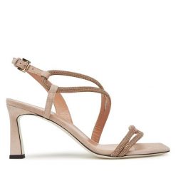 Sandały Pollini. Brązowe sandały damskie Pollini, bez wzorów, bez obcasa, na słupku, bez zapięcia. Za 1,599.00 zł.