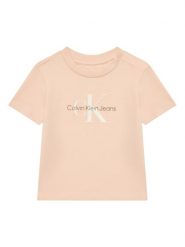 Calvin Klein Jeans T-Shirt Monogram IN0IN00001 Różowy Regular Fit. Czerwone t-shirty i topy dla dziewczynek Calvin Klein Jeans, bez wzorów, z bawełny, bez ramiączek. Za 89.99 zł.