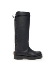 TWINSET Kozaki 242TGT164 Czarny. Czarne kozaki damskie Twinset, ze skóry, bez obcasa, na płaskiej podeszwie. Za 1,619.00 zł.