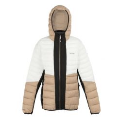 Damska kurtka z kapturem Regatta Leedre Hybrid. Białe kurtki damskie Regatta, bez wzorów, z puchu, z kapturem, trekkingowe. Za 352.50 zł.