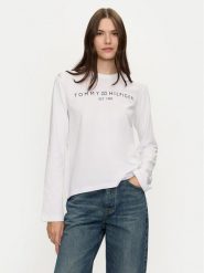 Tommy Hilfiger Bluzka Logo WW0WW43620 Biały Regular Fit. Białe bluzki damskie Tommy Hilfiger, xxs, bez wzorów, z bawełny, bez kołnierzyka, bez ramiączek. Za 159.99 zł.