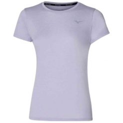 Koszulka do biegania damska Mizuno Core Tee. Fioletowe koszulki sportowe damskie Mizuno, s, bez wzorów, z materiału, bez kołnierzyka, bez ramiączek, do biegania. Za 79.99 zł.