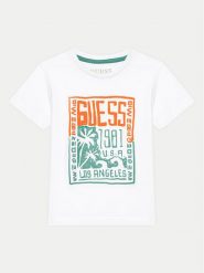 Guess T-Shirt N5GI16 K8HM4 Biały Regular Fit. Białe t-shirty dla chłopców Guess, z aplikacjami, z bawełny, bez ramiączek. Za 49.99 zł.