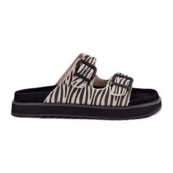 Zamszowe Klapki Damskie Z Klamrami D.Franklin DFSH405002 Zebra beżowy. Brązowe klapki damskie bez wzorów, z zamszu, casualowe, bez obcasa. Za 347.47 zł.