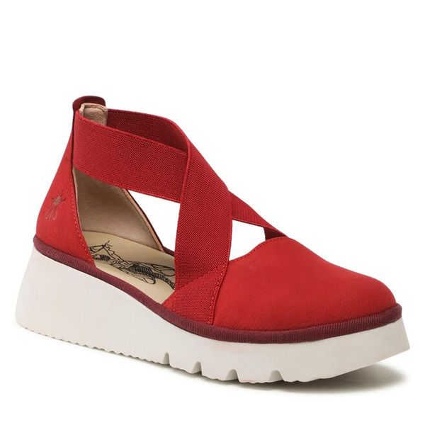 Sandały Fly London. Czerwone sandały damskie Fly London, bez wzorów, bez obcasa, na koturnie, bez zapięcia. Za 549.99 zł.
