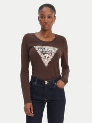 Guess Bluzka W6RI33 J1314 Brązowy Regular Fit. Brązowe bluzki damskie Guess, xs, z aplikacjami, z bawełny, bez kołnierzyka, bez ramiączek. Za 229.99 zł.
