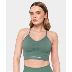Biustonosz bezszwowy Carpatree Allure zielony. Zielone obuwie sportowe damskie Carpatree, bez wzorów, na fitness i siłownię. W wyprzedaży za 119.99 zł.