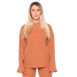 Bluza miękki na co dzień na siłownię. Brązowe bluzy damskie LEONE 1947 APPAREL, bez wzorów, z bawełny, bez kaptura. W wyprzedaży za 136.83 zł.