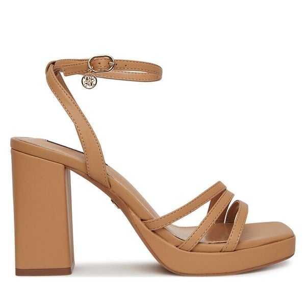 Sandały Nine West. Brązowe sandały damskie Nine West, bez wzorów, bez obcasa, na słupku, bez zapięcia. Za 229.99 zł.