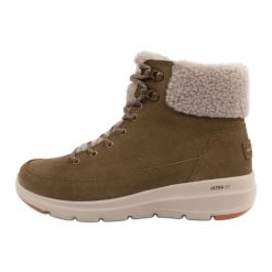 Buty Skechers Glacial Ultra-Woodlands 16677/OLV brązowe. Brązowe botki damskie bez wzorów, z materiału. Za 432.01 zł.