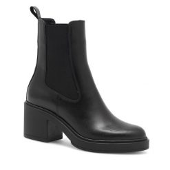 Sztyblety GINO ROSSI. Czarne botki damskie Gino Rossi, bez obcasa, na słupku, bez zapięcia. Za 349.99 zł.