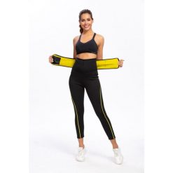 Spodnie fitness neoprenowe wyszczuplające damskie z paskiem. Czarne spodnie sportowe damskie SLIMBODY, s, bez wzorów, z materiału, do biegania. Za 189.00 zł.