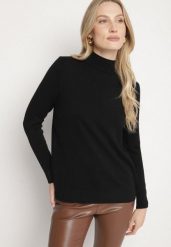 Czarny Gładki Sweter z Półgolfem w Stylu Casual Unallia. Czarne swetry damskie Born2be, l, bez wzorów, z jeansu, biznesowe, bez kołnierzyka, bez ramiączek, długie, bez kaptura. Za 59.99 zł.
