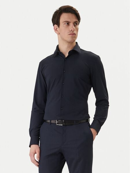 BOSS Koszula P-Hank 50555767 Granatowy Slim Fit. Niebieskie koszule męskie Boss, m, bez wzorów, biznesowe, bez kołnierzyka, bez ramiączek. Za 499.99 zł.