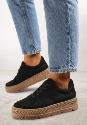 Czarne Sneakersy na Grubej Podeszwie z Tłoczeniami Try to Forget. Czarne obuwie sportowe damskie Born2be, bez wzorów, z jeansu. Za 89.99 zł.